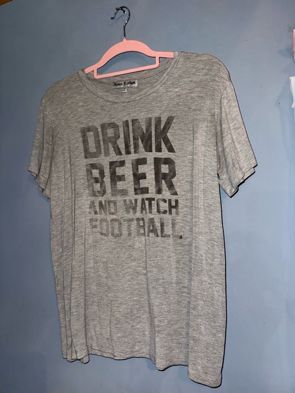 Hustle & Heart Drink Beer and Watch Football Graphic Tee Gray Small